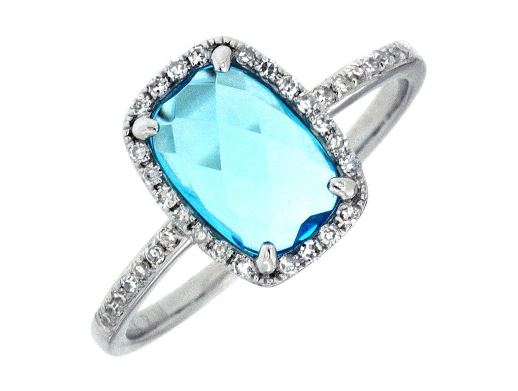NII- 14KW 2.27g 2.24ctw (2.10ctr) Blue Topaz &amp; Diamond Halo Fashion Ring (size 7)