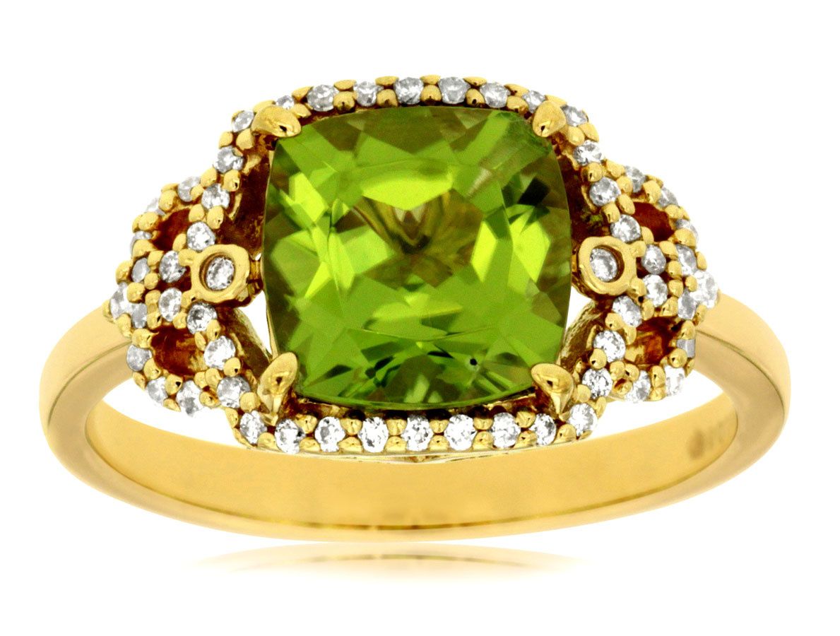 RVTX- 14KY 4.07g 2.30ctw (2.10ctr) Peridot &amp; Diamond Halo Fashion Ring (size 7)