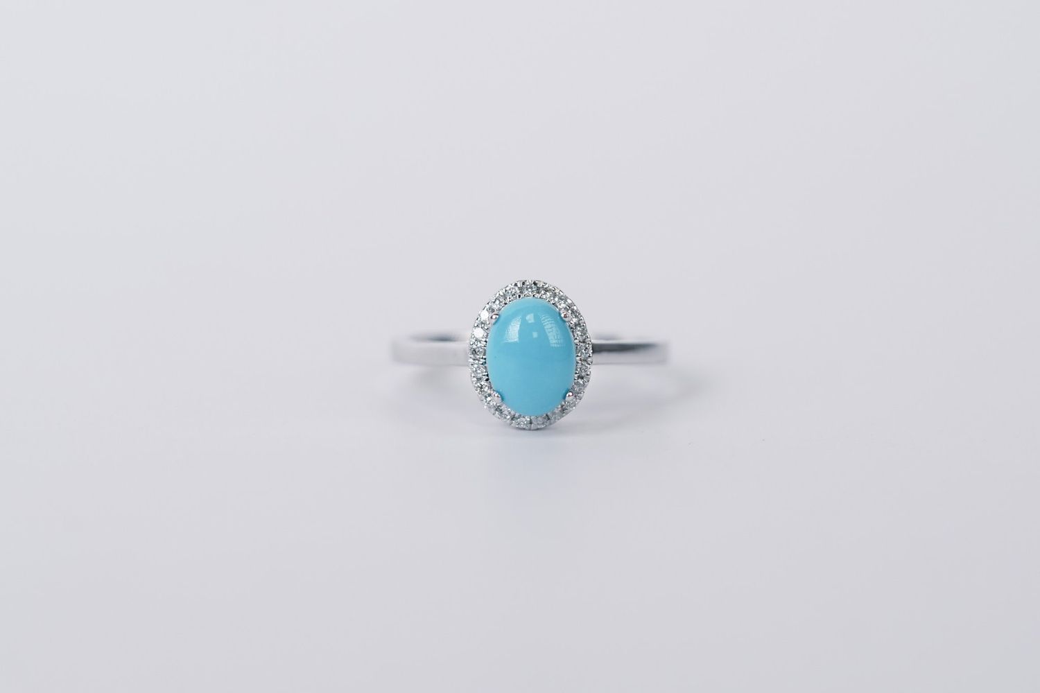 NTN- 14KW 2.00g .12ctw Diamond &amp; Turquoise Halo Ring (size 6.5)