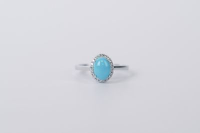NTN- 14KW 2.00g .12ctw Diamond &amp; Turquoise Halo Ring (size 6.5)