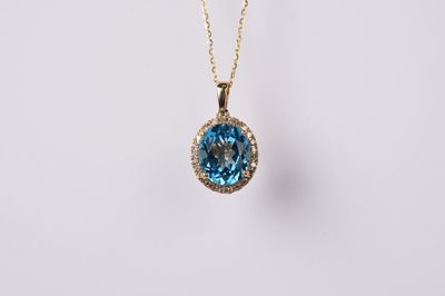 ABN- 14KY 3.90g 5.54ctw (5.30ctr) Topaz &amp; Diamond Halo Pendant 18&quot;