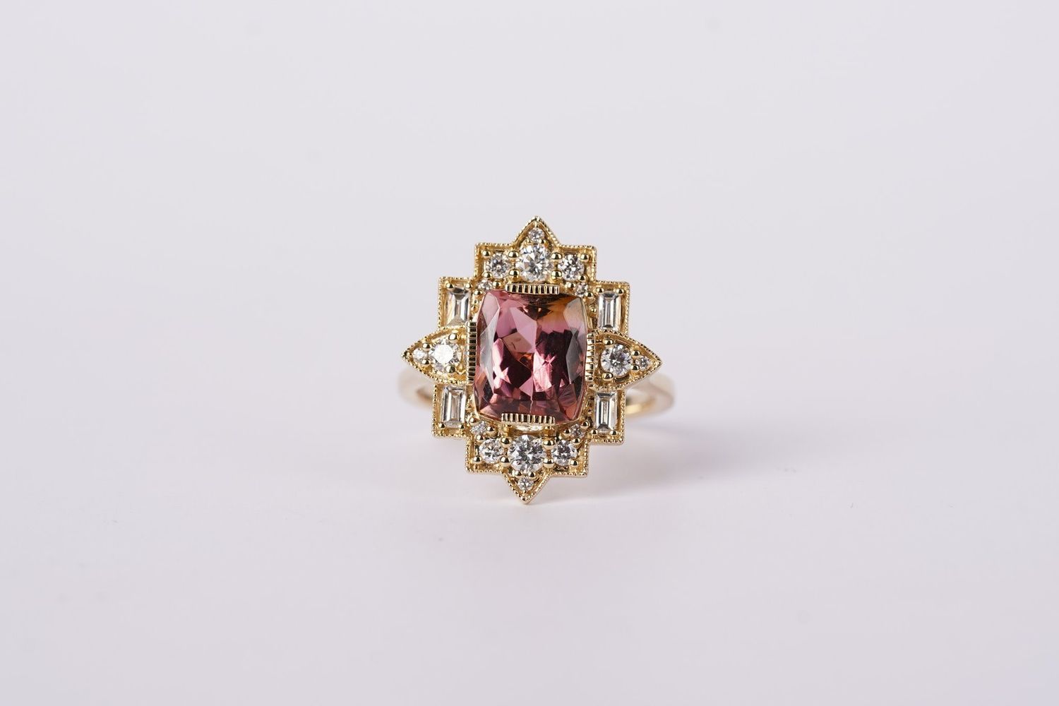 AETT- 14KY 5.00g 3.50ctw (2.87ctr) Tourmaline &amp; Diamond Fashion Ring (size 7)