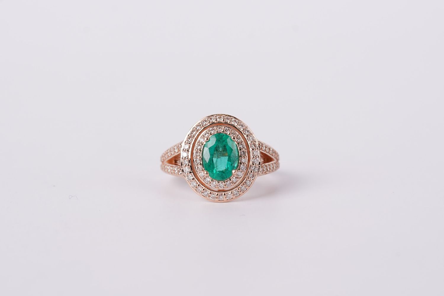 VTPT- 14KR 6.25g 1.74ctw (1.04ctr) Emerald &amp; Diamond Halo Fashion Ring (size 6)