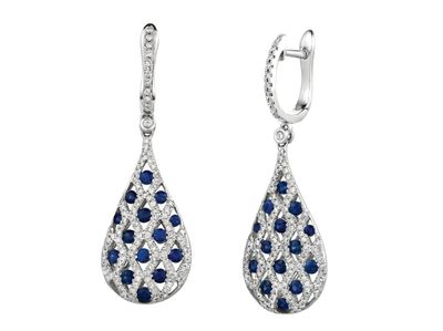 VAII- 14KW 6.04g 2.20ctw Sapphire &amp; Diamond Dangle Earrings