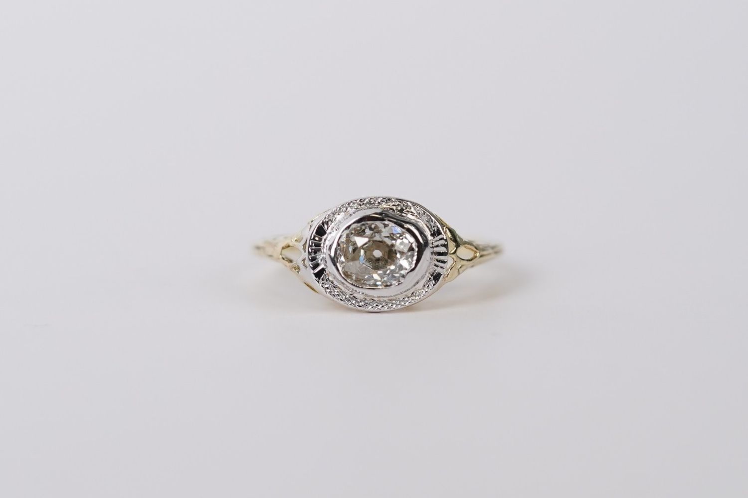VNET- 14-18KY 2.32g .94ct J/SI1 Mine Cut Diamond Vintage Art Deco Ring (size 5.75)