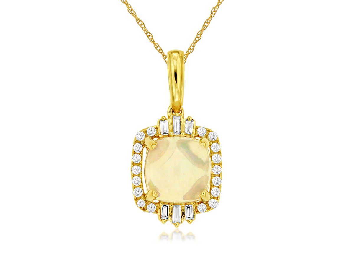 DRIX- 14KY 2.38g 1.58ctw (1.40ctr) Opal &amp; Diamond Halo Pendant 18&quot;