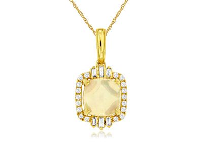 DRIX- 14KY 2.38g 1.58ctw (1.40ctr) Opal &amp; Diamond Halo Pendant 18&quot;