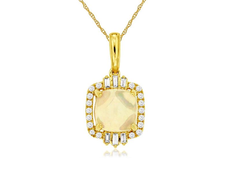 DRIX- 14KY 2.38g 1.58ctw (1.40ctr) Opal &amp; Diamond Halo Pendant 18&quot;