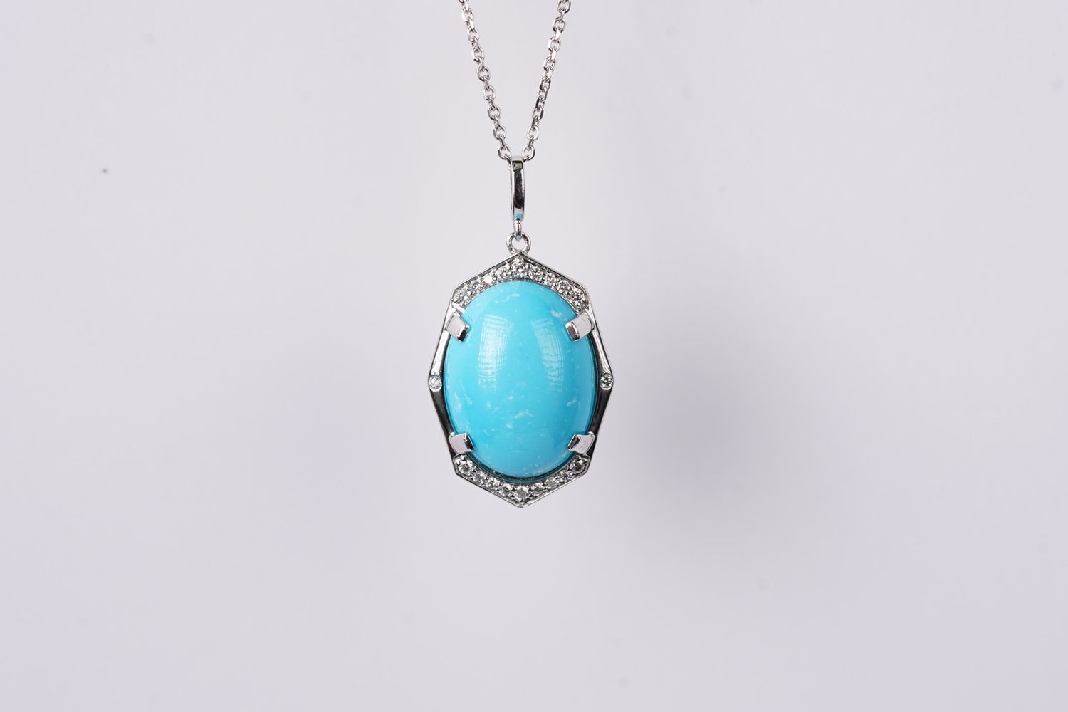ETTX- 14KW 5.21g .12ctw Diamond &amp; Turquoise Fashion Pendant 16-18&quot;