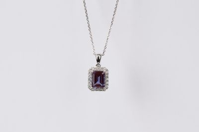 DABX- 14KW 3.16g 2.16ctw (1.90ctr) Created Alexandrite &amp; Diamond Halo Necklace 16-18&quot;