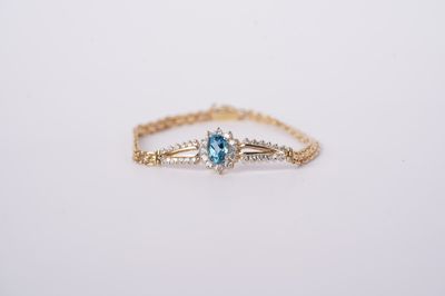BETX- 14YG 8.90g 2.26ctw (1.43ctr) Blue Topaz &amp; Diamond Bracelet 7.5&quot;