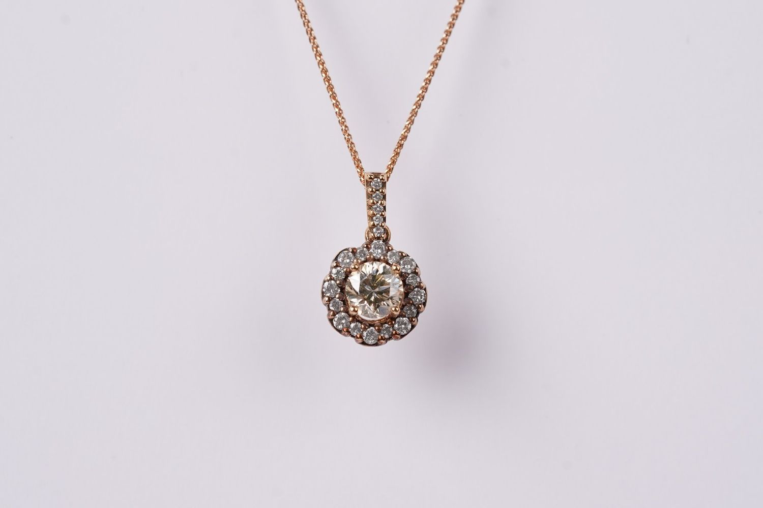 LETX- 14KR 3.18g 1.16ctw (.88ctr) J-K/SI2 European Cut Diamond Halo Pendant 18&quot;