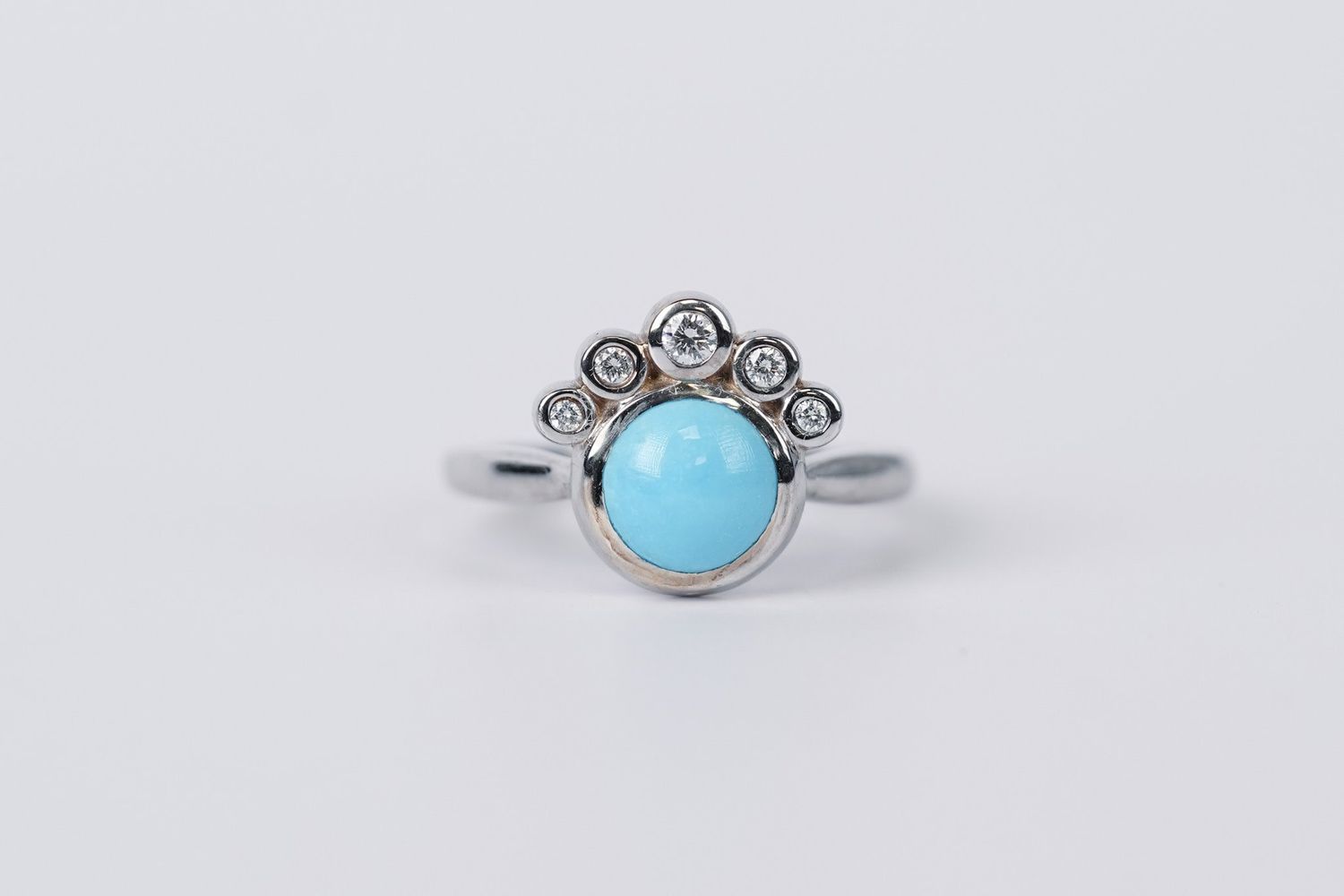 NET- 14KW 4.78g .15ctw 8mm Turquoise &amp; Diamond Fashion Ring (size 7.5)