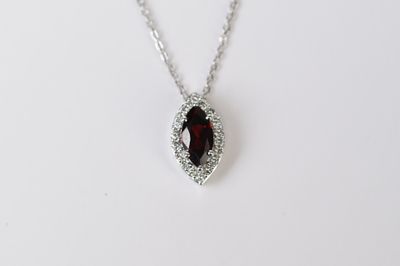 ELTX- 14KW 6.18g 3.36ctw (3.00ctr) Garnet &amp; Diamond Halo Pendant 20&quot;