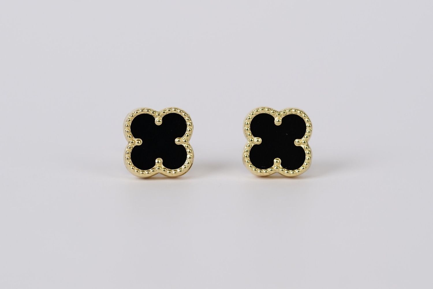 IEX- 14KY 1.70g Black Onyx Van Cleef Inspired Stud Earrings