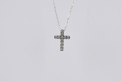 AEL- 14KW 2.00g .17ctw Diamond Cross Necklace 16-18&quot;