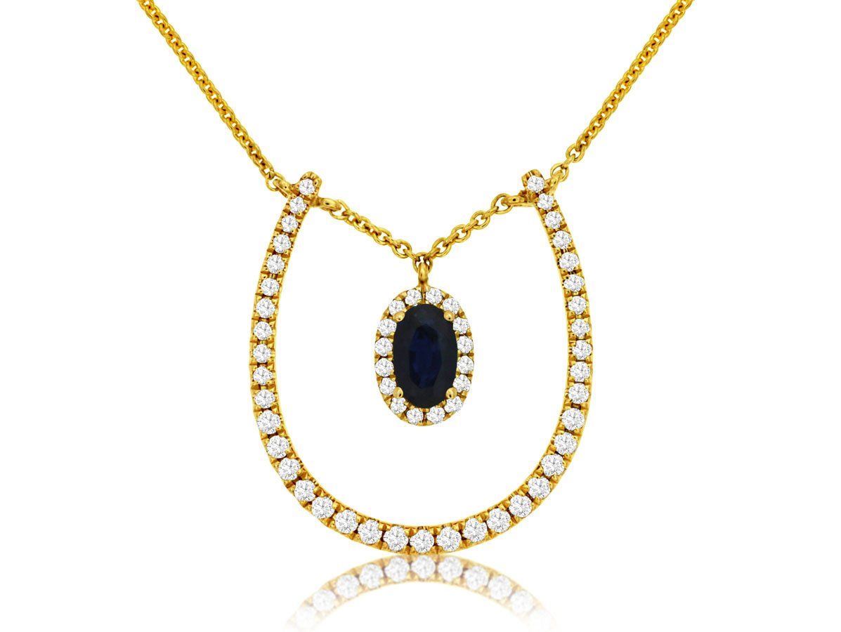 EANX- 14KY 2.39g .52ctw Sapphire &amp; Diamond Fashion Pendant 16-18&quot;