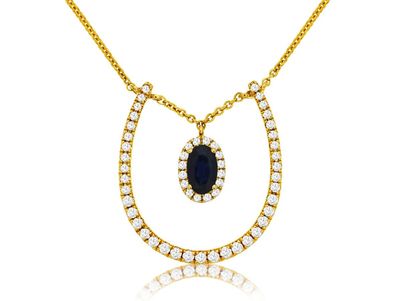 EANX- 14KY 2.39g .52ctw Sapphire &amp; Diamond Fashion Pendant 16-18&quot;