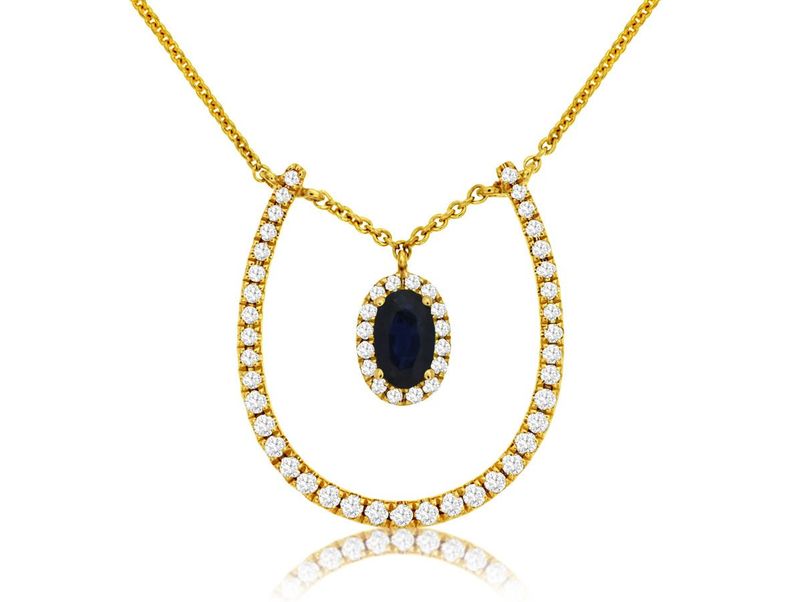 EANX- 14KY 2.39g .52ctw Sapphire &amp; Diamond Fashion Pendant 16-18&quot;