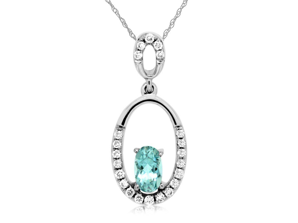 AEE- 14KW 1.22g .30ctw Aquamarine &amp; Diamond Fashion Pendant 18&quot;