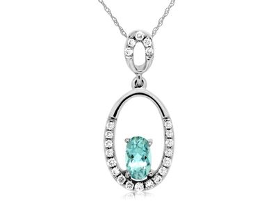 AEE- 14KW 1.22g .30ctw Aquamarine &amp; Diamond Fashion Pendant 18&quot;