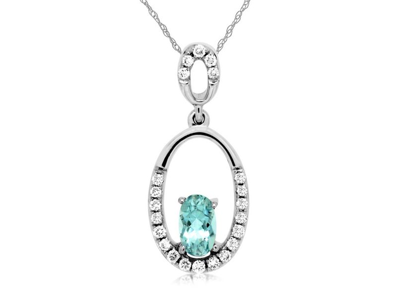 AEE- 14KW 1.22g .30ctw Aquamarine &amp; Diamond Fashion Pendant 18&quot;
