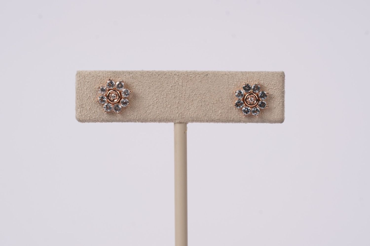BIX- 14KR 1.2g .75ctw Aquamarine &amp; Diamond Halo Earrings