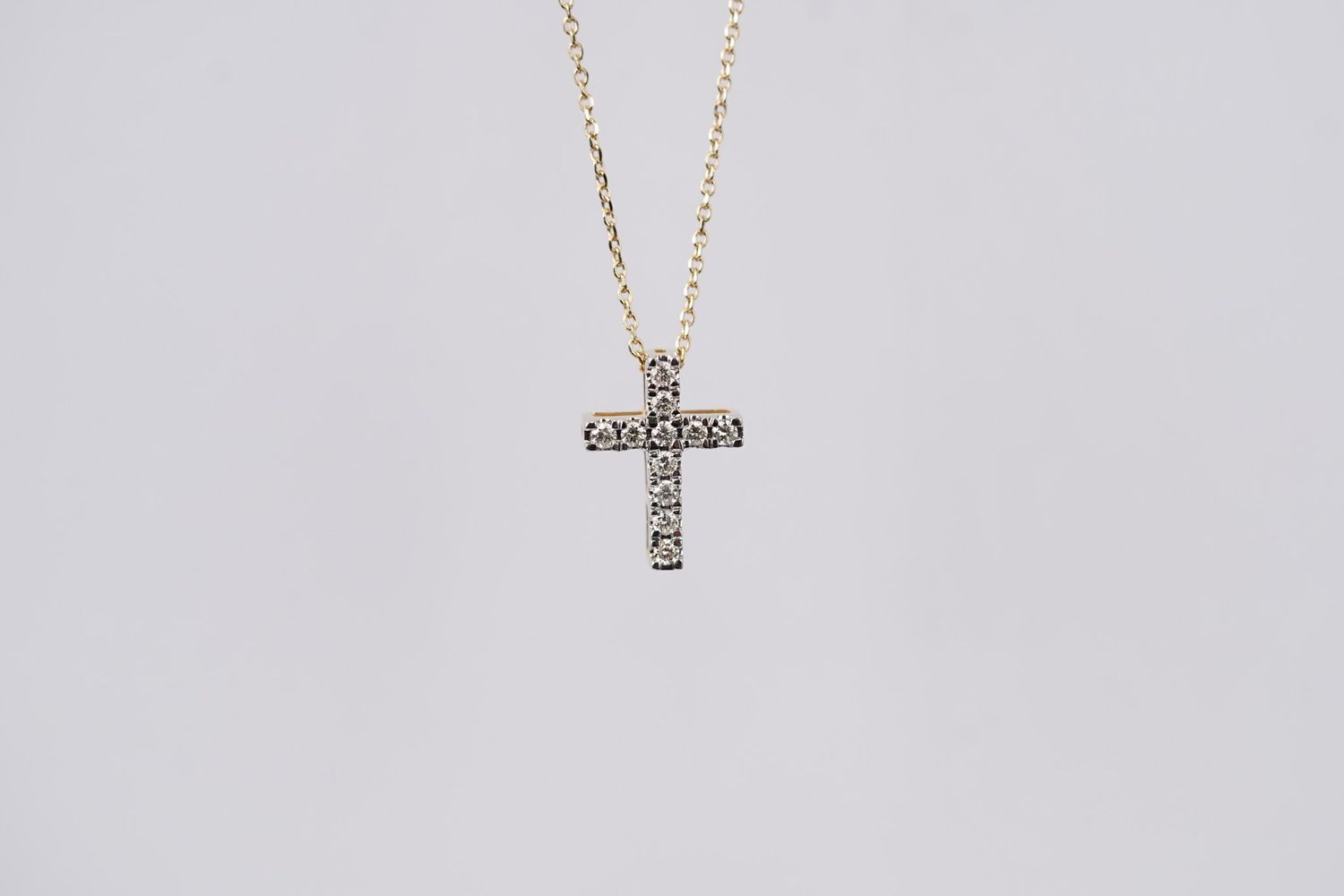 AEL- 14KY 2.00g .17ctw Diamond Cross Necklace 16-18&quot;