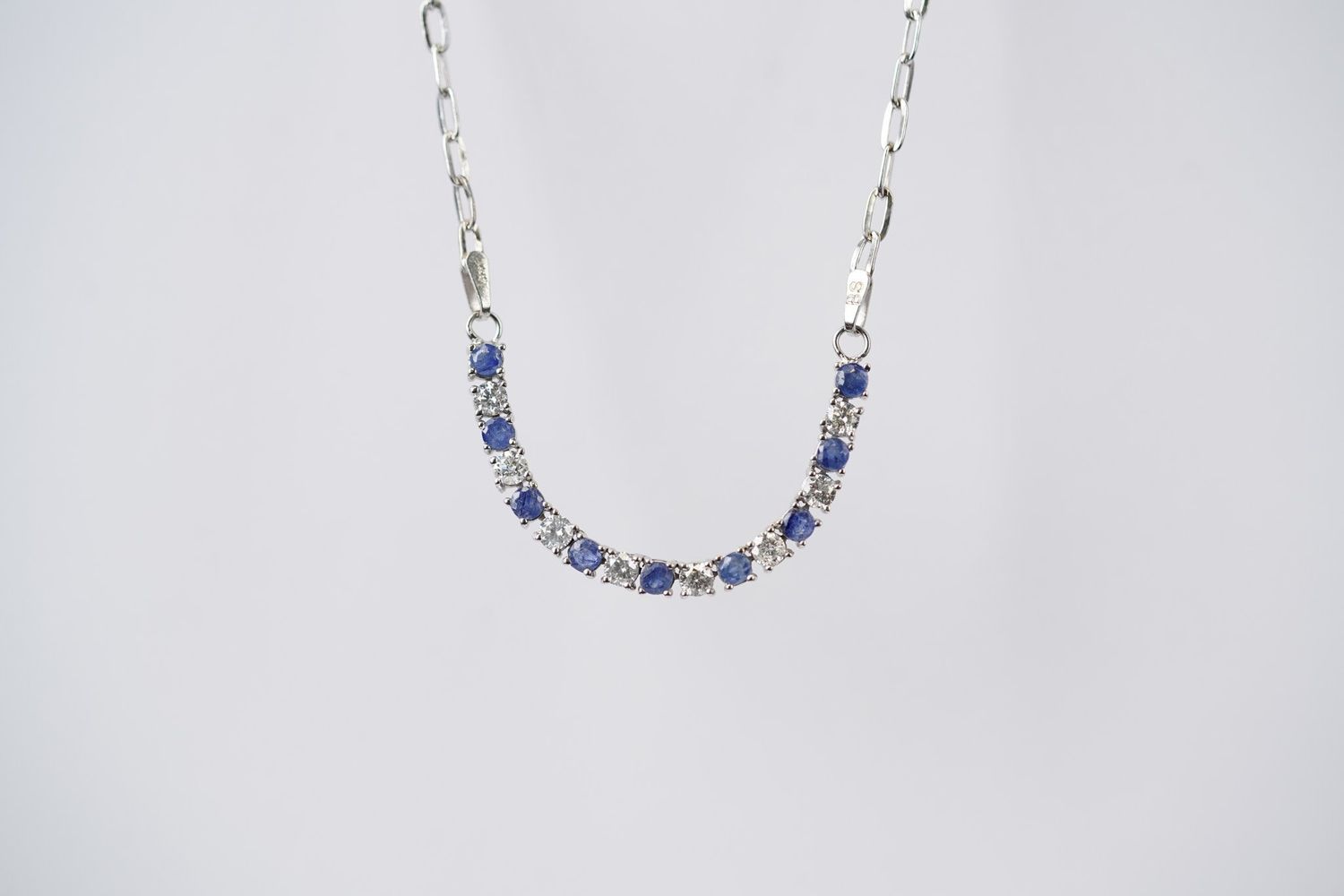 BLTX- 14KW 4.19g 1.80tw Sapphire &amp; Diamond Paperclip Necklace 17&quot;