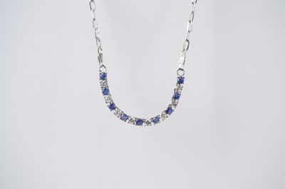 BLTX- 14KW 4.19g 1.80tw Sapphire &amp; Diamond Paperclip Necklace 17&quot;