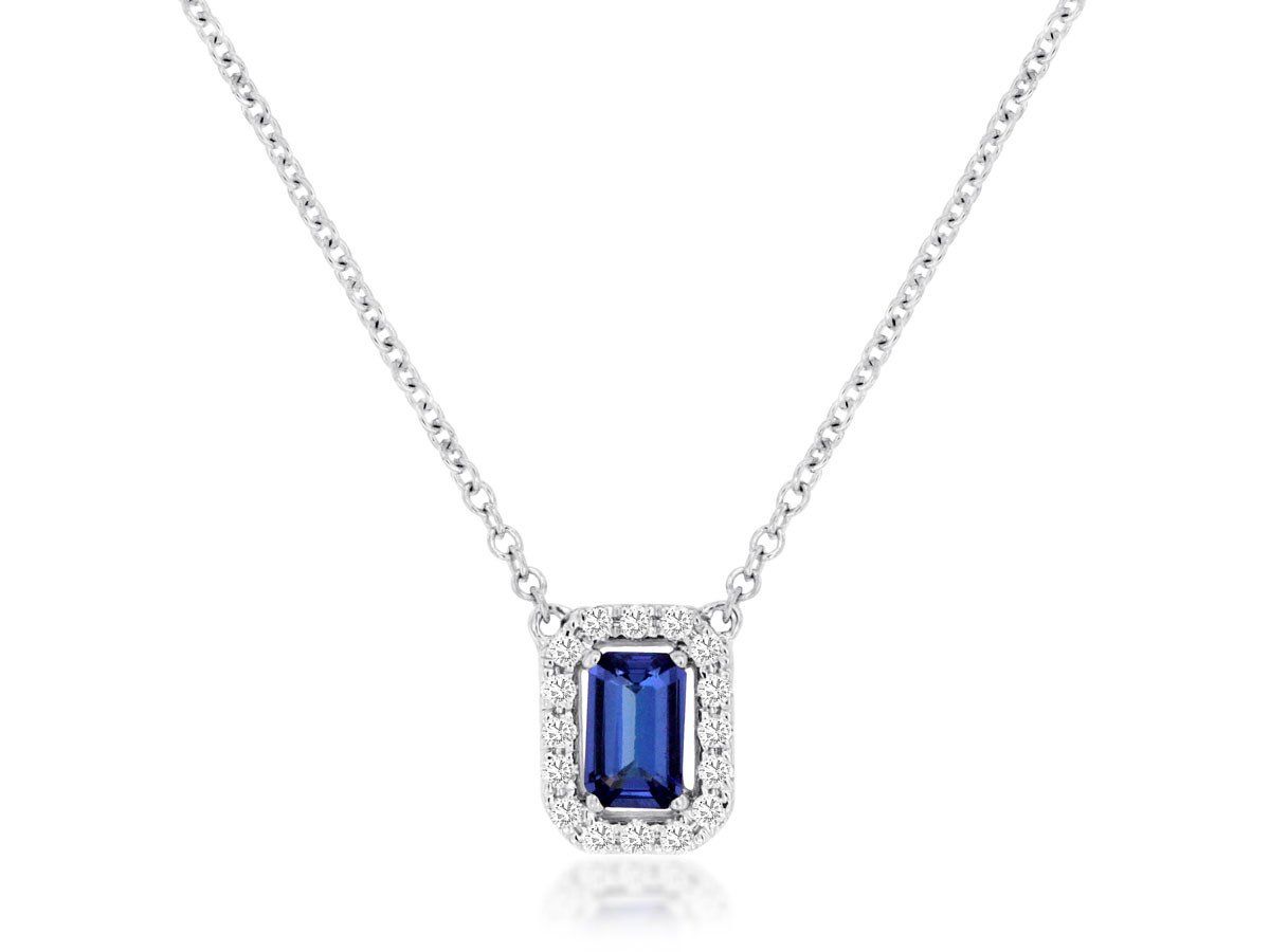DNIX- 14KW 2.23g .43ctw (.32ctr) Tanzanite &amp; Diamond Halo Pendant 18&quot;