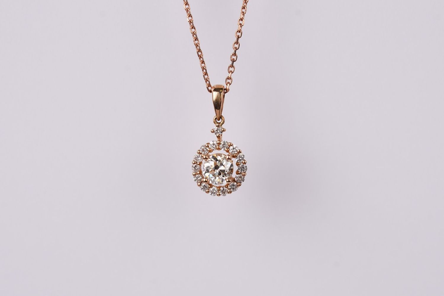 BETX- 14KR 2.85g .75ctw (.50ctr) I-J/VS2 European Cut Diamond Halo Pendant 20&quot;