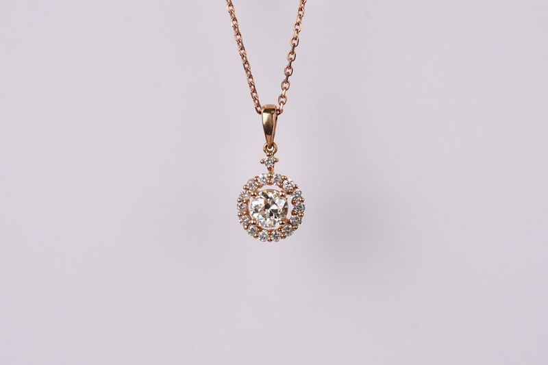 BETX- 14KR 2.85g .75ctw (.50ctr) I-J/VS2 European Cut Diamond Halo Pendant 20&quot;