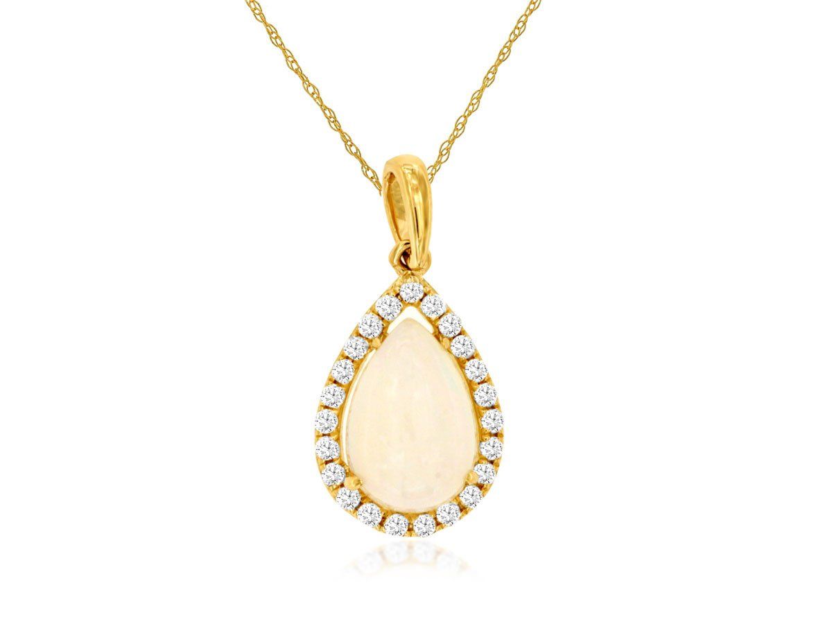 NTR- 14KY 1.32g .89ctw (.75ctr) Opal &amp; Diamond Halo Pendant 18&quot;