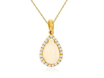 NTR- 14KY 1.32g .89ctw (.75ctr) Opal &amp; Diamond Halo Pendant 18&quot;