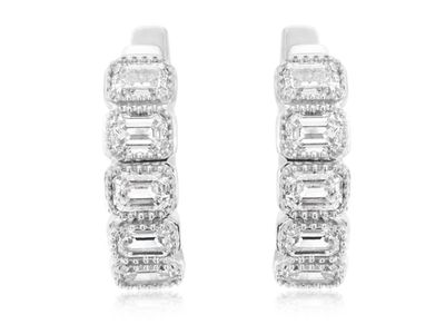 VBAT- 14KW 3.56g 1.08ctw Emerald Diamond Bezel Hoop Earrings