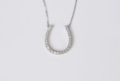 IDTX- 14KW 4.13g .84ctw Large Diamond Horseshoe Pendant 16-18&quot;