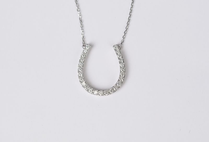 IDTX- 14KW 4.13g .84ctw Large Diamond Horseshoe Pendant 16-18"