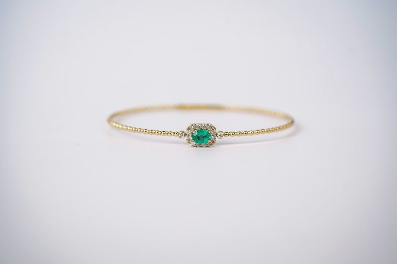 RRIX- 14KY 5.84g .87ctw (.50ctr) Emerald &amp; Diamond Flex Bangle