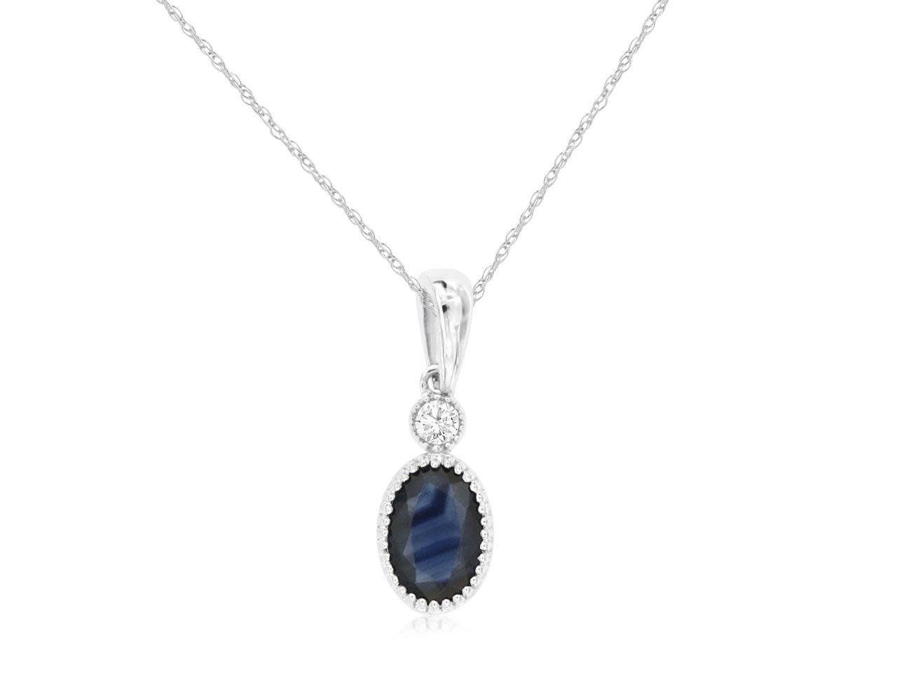 AVT- 14KW 1.20g .61ctw Sapphire &amp; Diamond Pendant 18&quot;