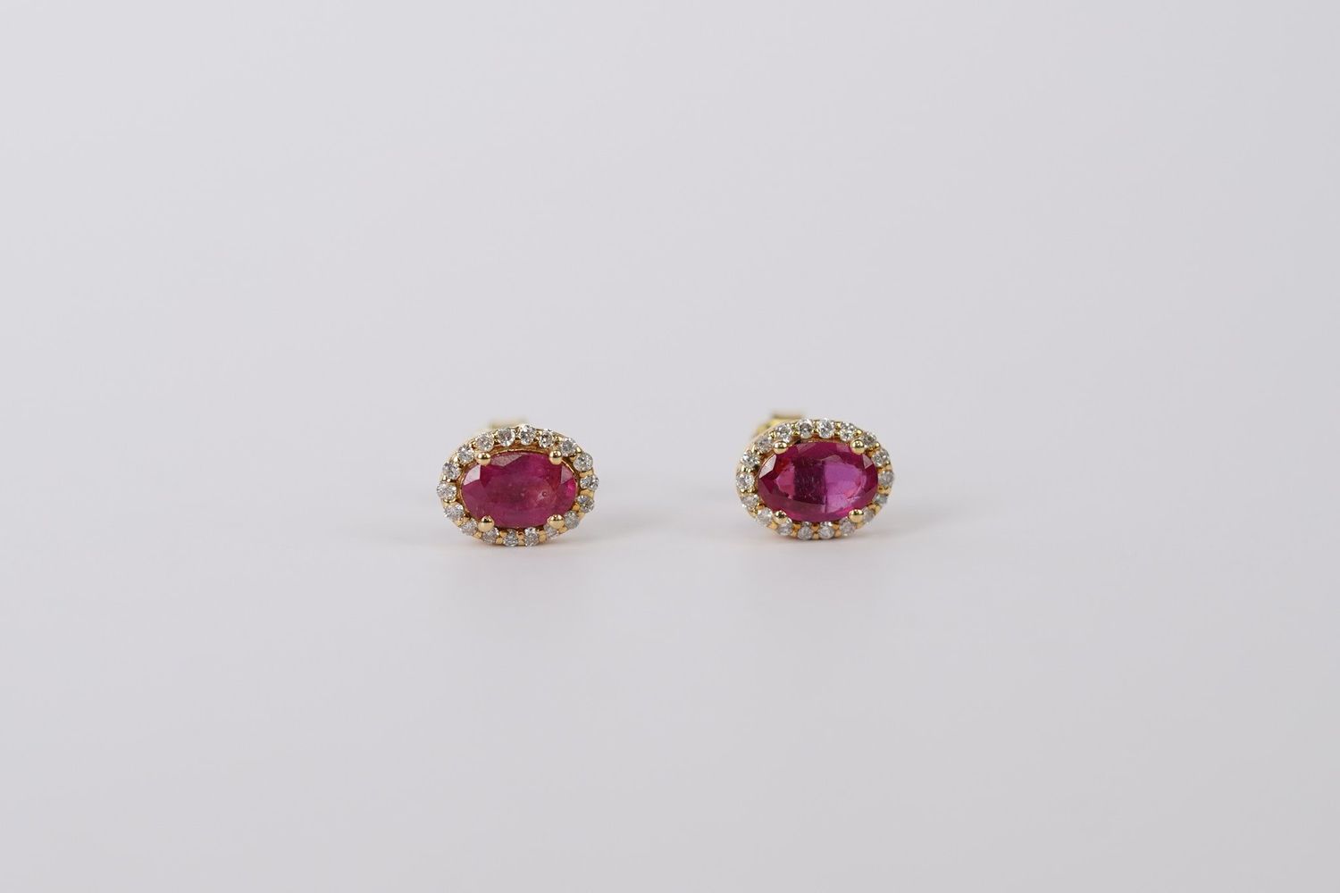ATT- 14KY 1.08g 1.35ctw (1.20ctrs) Ruby &amp; Diamond Halo Stud Earrings