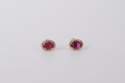 ATT- 14KY 1.08g 1.35ctw (1.20ctrs) Ruby &amp; Diamond Halo Stud Earrings