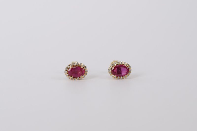 ATT- 14KY 1.08g 1.35ctw (1.20ctrs) Ruby &amp; Diamond Halo Stud Earrings