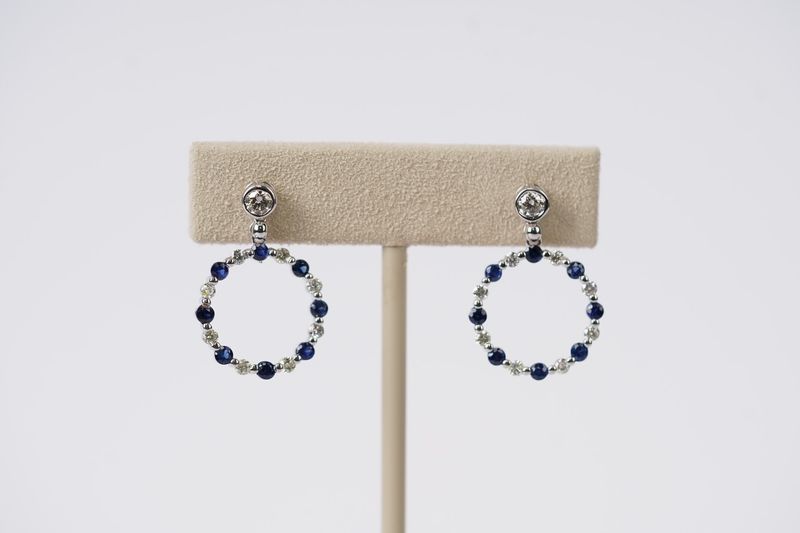 BTTX- 14KW 2.81g 1.44ctw Sapphire &amp; Diamond Dangle Earrings