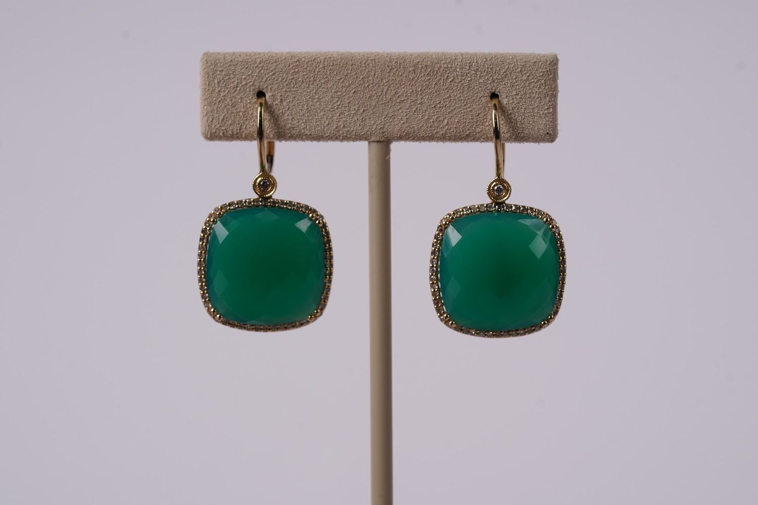 NIE- 14KY 8.6g .30ctw Diamond &amp; Chrysoprase Halo Earrings