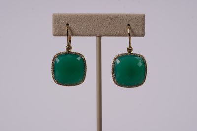 NIE- 14KY 8.6g .30ctw Diamond &amp; Chrysoprase Halo Earrings
