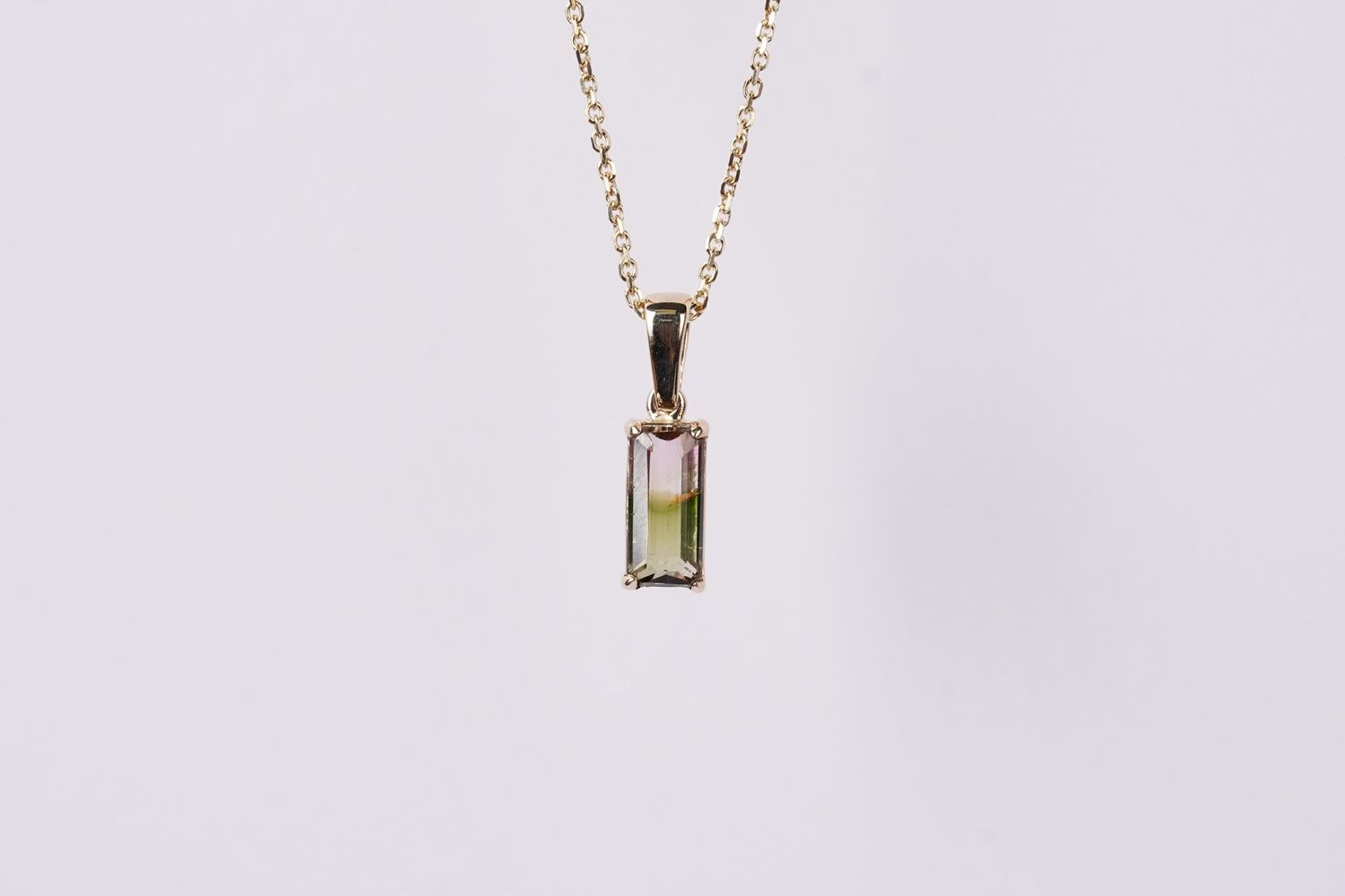 EDEX- 14KY 2.82g 1.24ct Watermelon Tourmaline Pendant 16-18&quot;