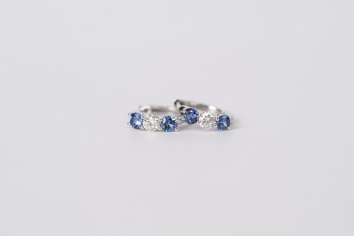 VANL- 14KW 2.49g 1.15ctw Montana Sapphire &amp; Diamond Huggie Hoop Earrings