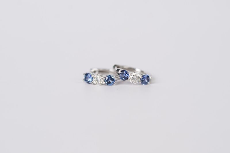 VANL- 14KW 2.49g 1.15ctw Montana Sapphire &amp; Diamond Huggie Hoop Earrings