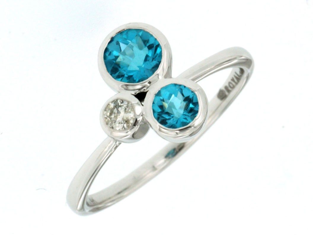 NLDX- 14KW 3.21g 1.03ctw Blue Topaz &amp; Diamond Bezel Fashion Ring (size 7)